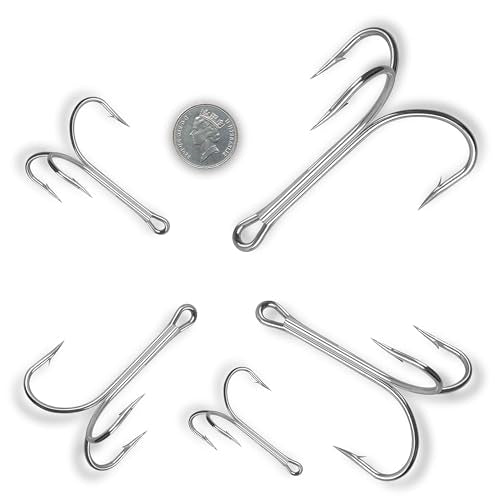 AGOOL Classic Treble Hooks -10/20pcs Saltwater Treble Hooks Silver Triple Barbed Fish Hook for Catfish Bass Trout Freshwater Saltwater Size 4/0-10/0 - size: 10/0-20pcs