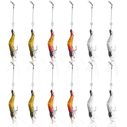 Fishing Shrimp Lures Artificial Silicone Soft Bait Set Luminous Swimbait Shrimp Fishing Lure with Hooks Fishing Tackle Freshwater/Saltwater - color: 12PCS