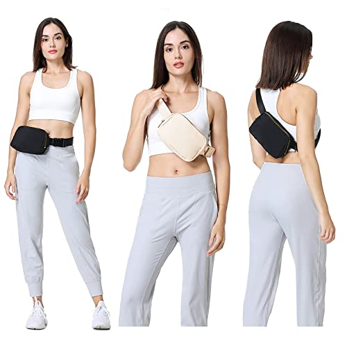 VOROLO Fanny Pack For Women And Men Crossbody Bag Belt Bag Black+Beige | Adjustable Strap Graduation Gifts Lightweight Travel Running - color: Black+Beige
