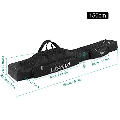 Lixada Fishing Rod Case, 3 Layers Oxford Fishing Rod Bag, Portable Foldable Fishing Pole Bag, Fishing Rod Carrier Fishing Tackle Storage Bag Travel Carry for Fishing Gear & Equipment - color: Army Green, size: 150cm