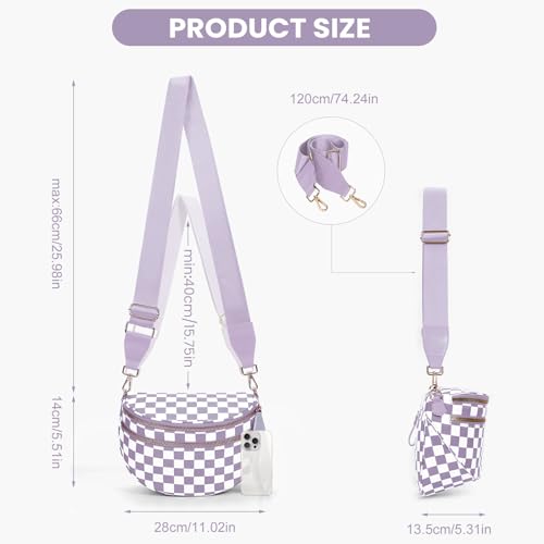 Checkered Crossbody Bum Bags for Women Nylon Checkered Purse Checkerboard Fanny Pack - color: A10-light Purple