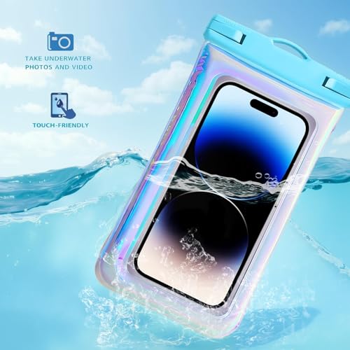 Floatable Soap Bubble Waterproof Phone Pouch/Case with Crossbody Lanyard for iPhone 17 16 Pro Max/15 Pro/14/13/12, IP68 Cellphone Dry Bag Beach Cruise Ship Essentials,Iridescent Blue,1 Pack - color: A2-Iridescent Blue