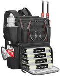 MATEIN Fishing Backpack with 4 Tackle Boxes, Fishing Bag with Rod Holder & Safety Compass & Cooler, Gifts for Fishermen - color: Black