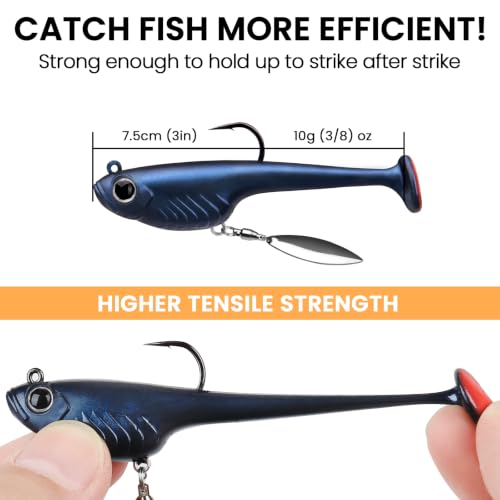 TRUSCEND Duramax Pre-Rigged Fishing Lures with BKK Jig Hooks, Easy Catch 10X Tear-Resistant TPE Soft Swimbaits for Bass Trout Crappie Walleye Redfish Grouper, Fishing Bait for Saltwater and Freshwater - color: C1-3"-3/8oz