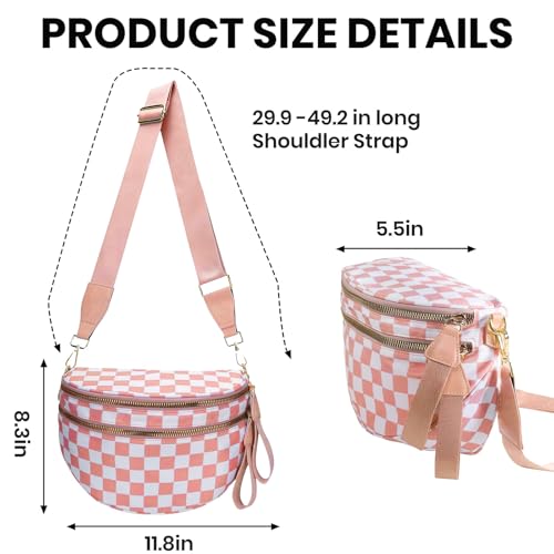 Checkered Crossbody Bag Bum Bags for Women, Spacious Nylon Fanny Packs Belt Wallet (pink checkered) - color: pink checkered