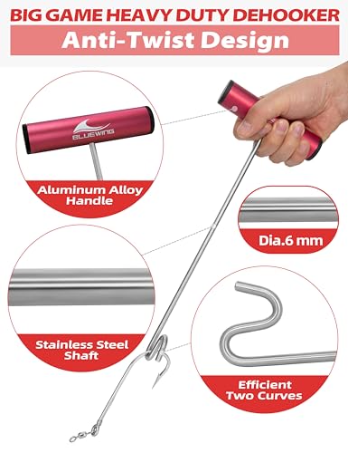BLUEWING Fishing Hook Remover 12in/24in Stainless Steel Fish Dehooker Saltwater Push and Pull Dehooking Tool, Twist Resistance Design 1pc - color: Red, size: 12", style: Dual Curve Design