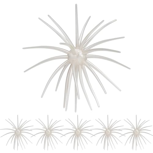 QualyQualy Urchin Bait for Bass Fishing, Floating TPE Creature Lures - 2.5'' / 3.6''/ 4'' /5.1'' Multi-Tentacle Soft Plastic Bait for Bass, Walleye, Pike - color: #08 White, size: L-6pcs