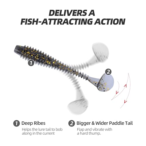 Paddle Tail Swimbaits 100/80/50PCS, 5/4/3/2 inch Soft Fishing Lures Bulk Pack – Durable Lifelike Action Lures for Bass, Trout, Crappie – Freshwater & Saltwater Fishing Gifts - color: Black-Gold, size: 2in, 100pcs