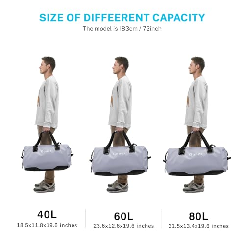 Gonex 40L 60L 80L Extra Large Waterproof Duffle Travel Dry Duffel Bag Heavy Duty Bag with Durable Straps & Handles for Kayaking Paddleboarding Boating Rafting Fishing - color: Gray, size: 80L