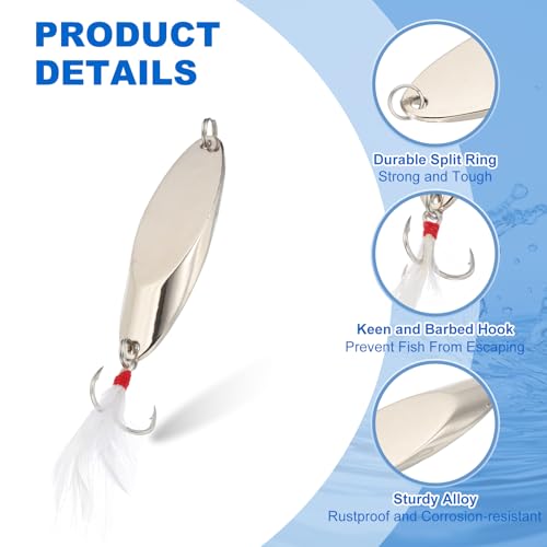 PATIKIL Fishing Spoons, Fishing Lures Casting Spoon Treble Hooks Jigs Hard Metal Spinner Baits for Freshwater Saltwater Salmon - color: Silver Tone, size: 4/5 oz