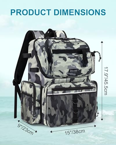 HXLGMD Fishing Backpack with Rod Holders, 43L Large Water Resistant Tackle Bag Storage Gear and Equipment with Cooler for Men Fishing, Camping, Hiking, Grey - color: Grey Camo