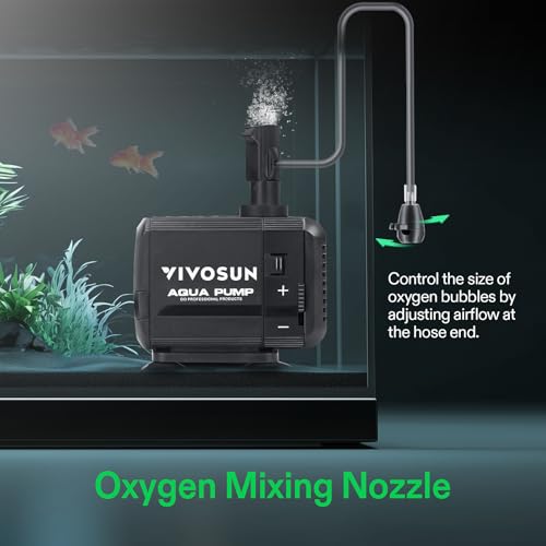 VIVOSUN 400GPH Submersible Pump(1500L/H, 15W), Ultra Quiet Water Pump with 5.2ft High Lift, Fountain Pump with 5ft Power Cord, 3 Nozzles for Fish Tank, Pond, Aquarium, Statuary, Hydroponics - size: 5"×4"-400