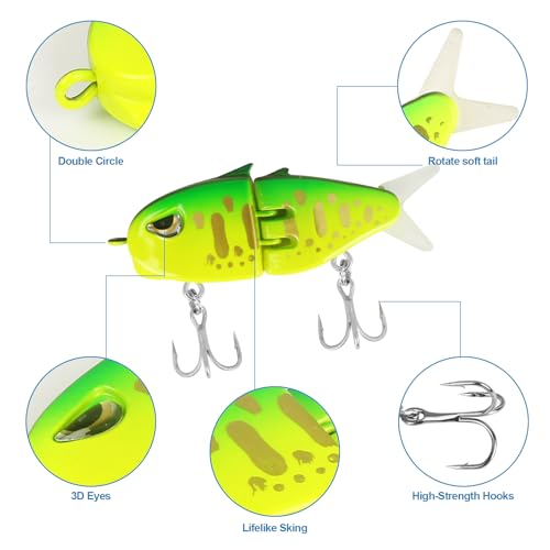 Popper Top Water Fishing Lure: Whopper Fishing Lures with Floating Rotating Tail Barb Treble Hooks Saltwater Freshwater for Bass - color: 2pcs green pink