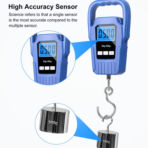 Digital Fish Scale Hanging Scale Fishing Scale,110lb/50kg Luggage Scale,Upgrade Large Handle & Backlit LCD Display, Electronic Balance Digital Fishing Postal Scale,Blue,Fishing Gifts for Men - color: Blue