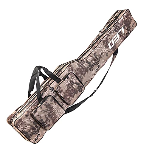 LEOFISHING Fishing Tackle Storage Bag - 130cm/4.27ft Portable Rod & Reel Organizer - Two Layer Durable Oxford Large Capacity Travel Fishing Cover Bag - 5 Colors - color: Khaki Camouflage
