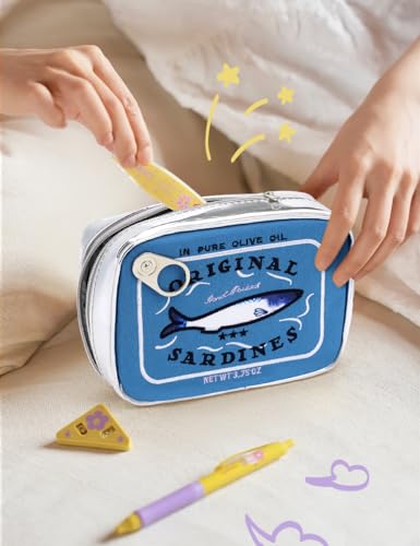 Cessfle Canned Sardines Makeup Bag, Funny Sardine Tin Fish Cosmetic Bag, Creative Cute Makeup Bag Kawaii Pencil Case Pouch, Coquette Make up Pouch for Women - color: Blue