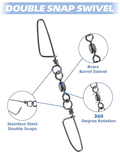 BLUEWING 10pcs Double Snap Swivels 75lbs, 135lbs, 200lbs, 300lbs Stainless Steel Coastlock Fishing Snap Swivel High Strength Saltwater Fishing Tackle Connector - size: 135lbs