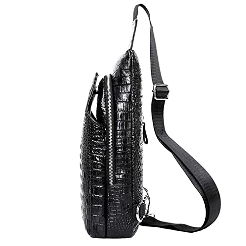 Hebetag Leather Sling Bag Crossbody Backpack for Men Travel Outdoor Office Work Camping Hunting Hiking Shoulder Chest Pack Casual Daypack, Black - color: #15black