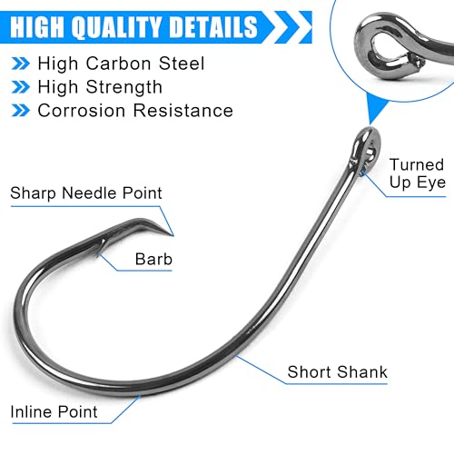 Circle Hooks Saltwater,50/150pcs Fishing Hooks Inline High Carbon Steel Fish Hook Straight Eye Barbed Point Octopus Hook for Catfish Bass Saltwater Freshwater Fishing - size: 4/0_150pcs