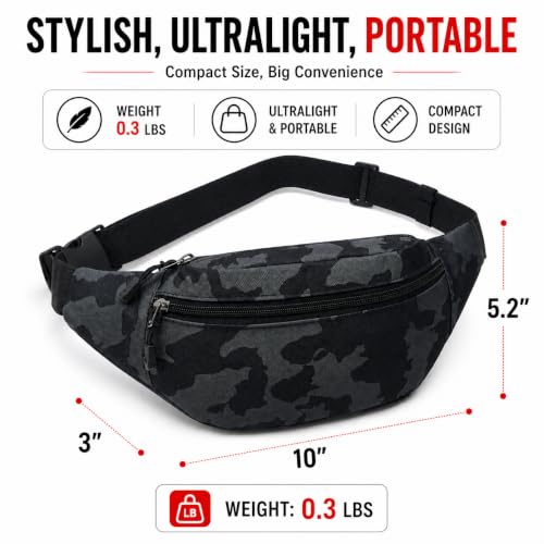 Camouflage Waist Bag, Dark Camo, 10x3x5.2in | Waterproof, Oxford Cloth, Multi-Layer, Sport Fanny Pack, Outdoor Phone Sling Bag - color: Dark Camo