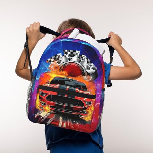 Kids Car Backpack for Boys Cool Car Print Schoolbag for Teenage Girls Kids Cute Children Lightweight Waterproof Adjustable Book Bag for Preschool Kindergarten Bookbags - color: Red Car 01