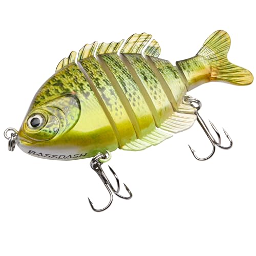 BASSDASH SwimPanfish Multi Jointed Panfish Bluegill Swimbaits Hard Topwater Bass Lures Fishing Lure Crank Saltwater 3.5in/0.85oz - color: Green Pumpkinseed