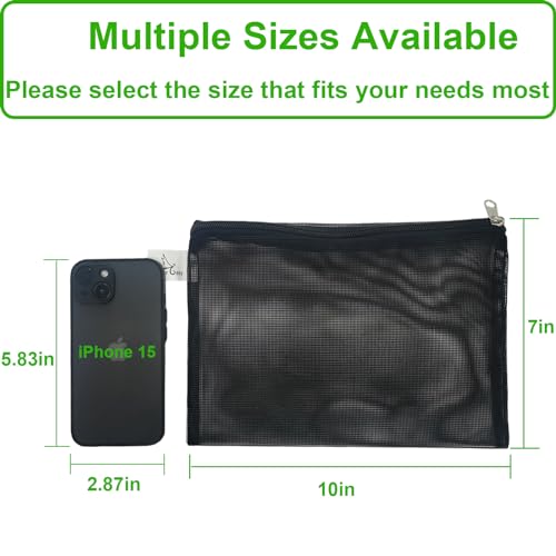 10 Pcs 10" x 7" Aquarium Filter Media Bags, Fish Tank Media Mesh Filter Bags with Zipper, Black Mesh Reusable Bags for Activated Carbon, Ceramic Rings, etc. - size: 10" x 7"