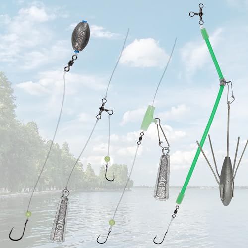 121PCS Surf Fishing Tackle Kit – Long Casting Sputnik & Hexagon Sinkers, Heavy Duty Saltwater Rigs with J-Hooks & Swivels for Striped Bass, Redfish & Pompano