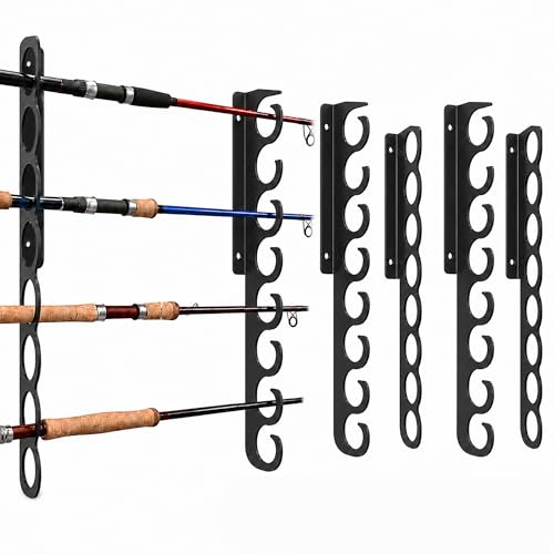 Ahomiwow Ceiling Fishing Rod Holder Pole Vertically Horizontally Rack Overhead Storage Hooks Hanger Keeper Metal Organizer Display Wall Mounted Stores Holds up to 16 Rods Racks for Garage Basement