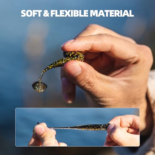 30pcs Soft Plastic Swimbaits with Paddle Tail, T-Tail Fishing Lures for Vertical Jigging and Casting, Freshwater Swimbaits for Bass, Trout, Walleye & Crappie - color: Classic, 2.2''