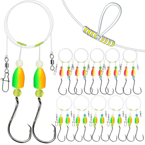 Dovesun 10PCS/4PCS Pompano Rigs for Surf Fishing Saltwater Fishing Rigs with Floats and Beads Unique Double-Line T-Knot Pre-Rigged Surf Fishing Gear & Tackle with Circle Hooks - color: Bullet Float(2colors)*10PCS, size: 2/0 Hook