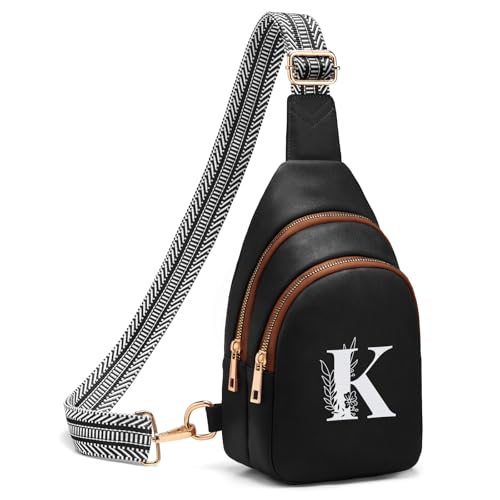 Viverte Crossbody Bags for Women Initial Sling Bag Cross Body Fanny Packs Personalized Gifts for Mom Women Wife - color: Black with Brown, style: K