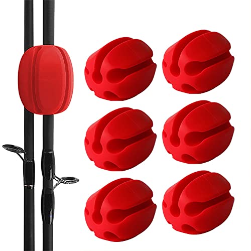 6pcs Fishing Rod Holder Straps, 5 Hole Fishing Tackle Ties, Silicone Stretchy Rod Holder, Fishing Rod Tie Holder Egg Shaped Binder for Outdoor Fishing red - color: red