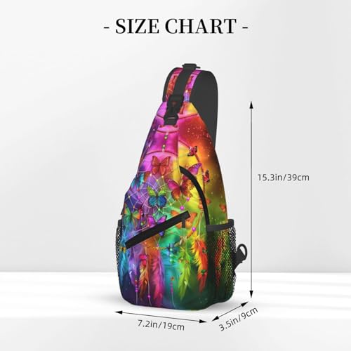 Dream Catcher With Colorful Butterfly Sling Backpack Chest Bag Crossbody Shoulder Bag Gym Cycling Travel Hiking Daypack For Men Women - color: Dream Catcher With Colorful Butterfly