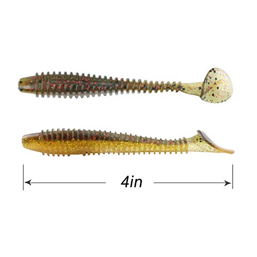RUNCL Swimbaits Paddle 10/20/30/40PCS, 5/4/3/2 Inchs Paddle Tail, Soft Lure for Trout Crappie Bass, Durable Plastic Bait Swimmer for Saltwater/Freshwater, Fishing Lover's Gift - color: Brown Magic, size: 4in, 20pcs
