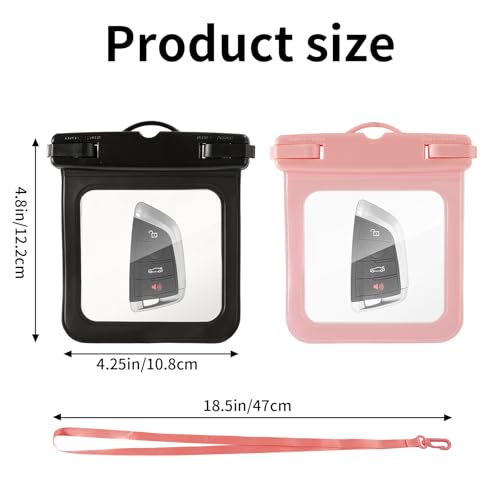 2 Pack Submersible Waterproof Wallet Dry Car Key Fob Case Bag,Swimming Surfing Water Sports Small Waterproof Pouch Holder for Door Ship Card Credit ID Card Driver Fishing License Cash Coins - color: Black&Pink-2PCS