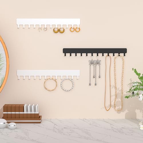 Bussdis Necklace Holder - Hanging Jewelry Organizer, Self-Adhesive, Wall Mount, 2 Pack, White - color: White, size: 9.84 inch
