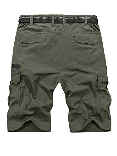 Jessie Kidden Mens Outdoor Casual Expandable Waist Lightweight Water Resistant Quick Dry Fishing Hiking Shorts - color: Army Green, size: 29 Long