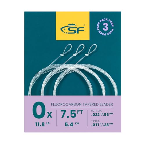 SF 3 Packs Pre-Tied Loop Fly Fishing Tapered Leader Fluorocarbon 7.5FT 9FT 12FT 0X 1X 2X 3X 4X 5X 6X 7X - color: Clear-3Packs, size: 7.5FT-0X
