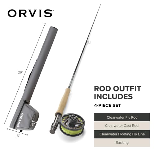 Orvis Clearwater Fly Rod Outfit - Fishing Rod and Reel Combo with Black Chrome Blank, Ceramic Guides, Durable Reel Seat, and Rod Tube - size: 9'0 6Wt 4pc