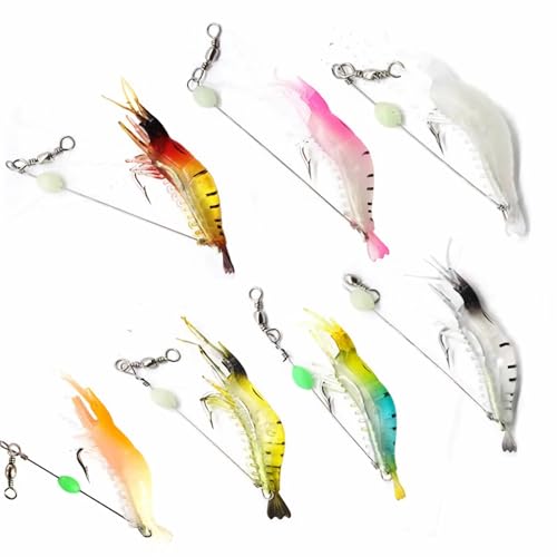 7Pcs Fishing Lures Shrimp Bait Set,Soft Bionic Shrimp Fishing Lures, with Luminous Sharp Hooks for Freshwater Saltwater,Attract Bass, Trout, Catfish, Salmon