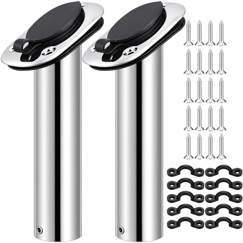 2 Pcs Boat Stainless Steel Fishing Rod Holder 30 Degree with PVC Cap 10 Pcs Kayak Pad Eyes with Screws Rigging Kit Kayak Fishing Accessory Pad Eye Kit