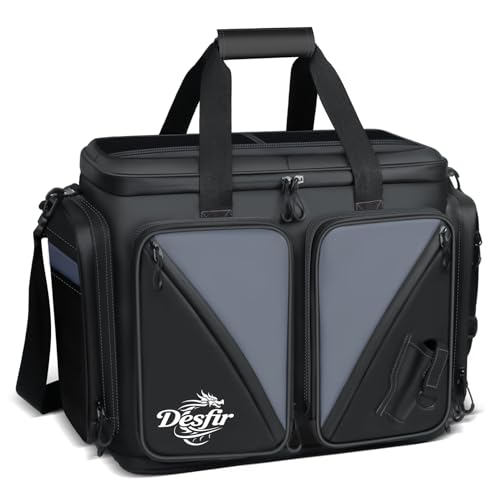Handor Waterproof Fishing Tackle Bag, Large Saltwater Resistant Storage, 1000D PVC Material, Holds 3600 3700 Trays (Black and Gary, Medium Bag) - color: Black and Gary, size: Medium Bag