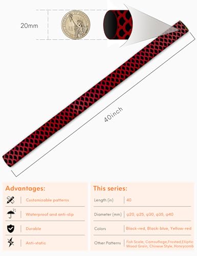 Accering 2-Tone Fish Scale Heat Shrink Tubing, Non-Slip Fishing Rod Grip Wrap for Golf & Tennis (φ20mm, Black & Red) - color: Black & Red, size: φ20mm, L3.3ft