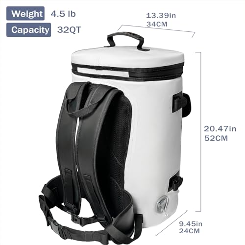 Buffalo Gear Fish Cooler Backpack 32Qt Waterproof Fishing Backpack Cooler Portable Fish Bag, Keep Ice Cold More Than 24 Hours - color: White-32qt