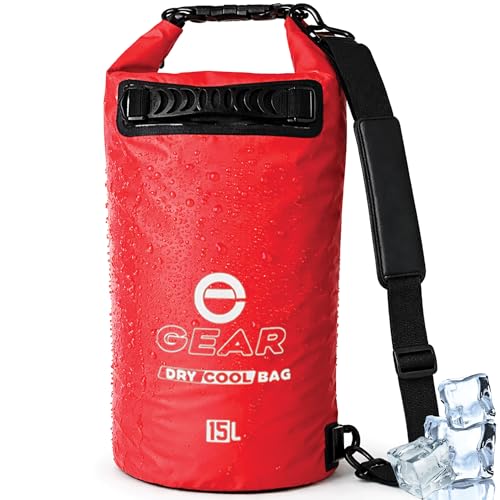 Enthusiast Gear Floating Cooler Bag Roll Top Insulated Dry Backpack – Leak Proof, Collapsible, Waterproof Cooler with Padded Shoulder Strap - Perfect for Kayaking Fishing Beach Hiking -15L - color: Red
