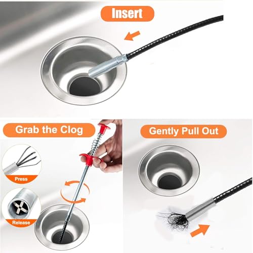 Drain Snake，Plumbing Drain Clog Remover, Gutter Cleaning Tools for Toilet Shower Kitchen Bathroom Tub, Clogged Drains Opener Cleaning Tool, Flexible Grabber Claw Pick Up Reacher (61 IN)