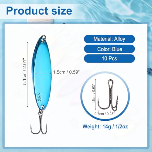 Fishing Spoons Lures, Metal Saltwater Treble Trout Lures Jigging Spoon with Treble Hooks Casting Spinner Baits - color: Blue, size: 14g / 1/2oz