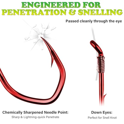 LUCKYFISHING Baitholder Fishing Hooks Saltwater Freshwater 100/80/70/60pcs Professional V Bait Holder Hooks for Bass Trout Crappie Soft Live Baits Black Red with Size 1 2 4 6 8 1/0-6/0 - color: Red, size: 2/0-100pcs