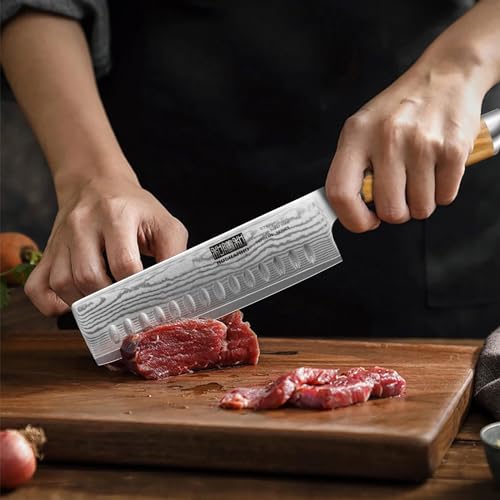 HOSHANHO Damascus Nakiri Knife 6.5 Inch, Super Sharp Damascus 10Cr15CoMoV Japanese Kitchen Knife, Cleaver and Vegetable Knife with Ergonomic Olive Wood Handle - style: 6.5 Inch Nakiri Knife